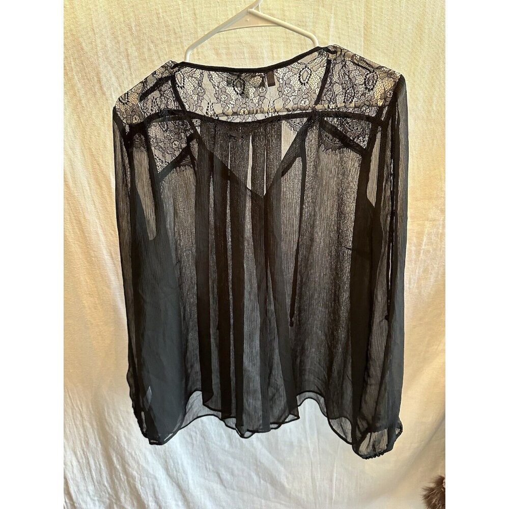 NEW Jennifer Lopez Shirt Women's Large Long Sleeve Black Lace Blouse Sheer‎ - Picture 2 of 6